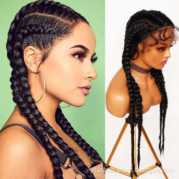 FZY Braid Hair Wig Synthetic Hair African American Box Black Wigs Wholesale 4 Long Box Braided 360 Lace Wigs For Black Women